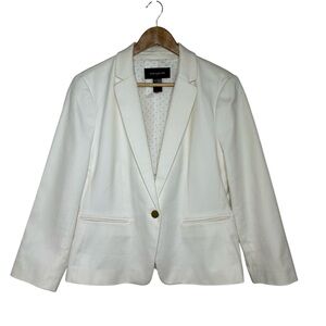 Ann Taylor Cotton Blend Off White 1 Gold Button Textured Lined Blazer Jacket 12